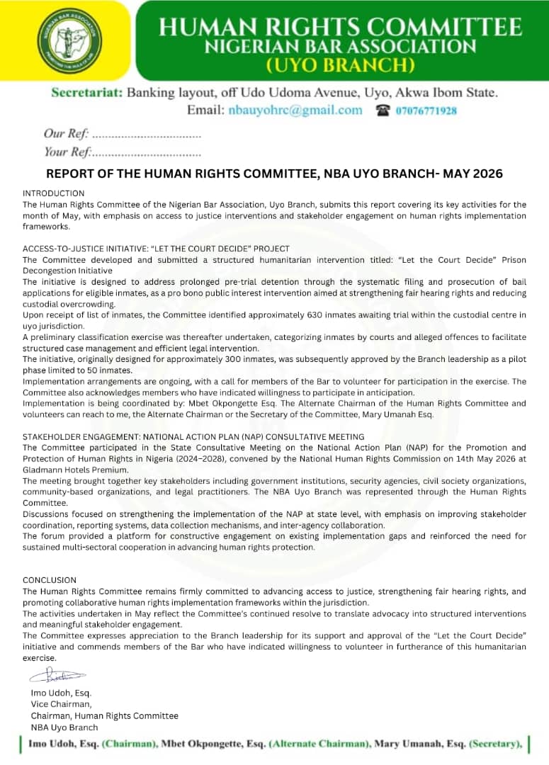 Report discussion at the NBA Uyo Human Rights Committee